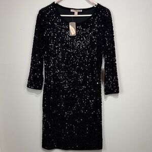 NWT Forever 21 Contemporary Black Sequin 3/4 Sleeve Dress. Size Large